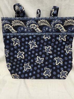 Retired Vera Bradley Navy and Cream Quilted Floral Tote
